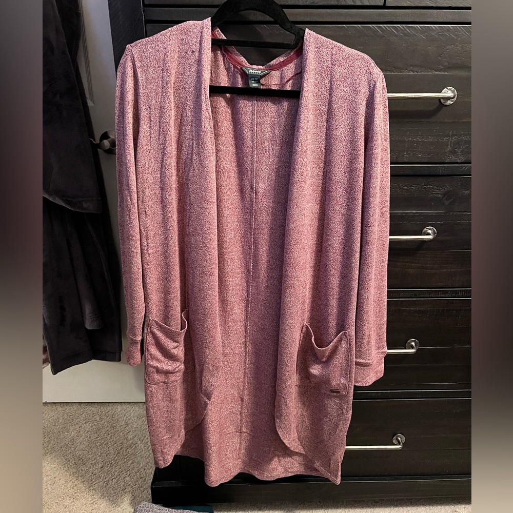 Roots Purple Salt and Pepper Lightweight Long Duster Cardigan with Rounded Hem